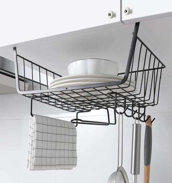 4-in-1 Metallic Under Shelf Rack with Hooks