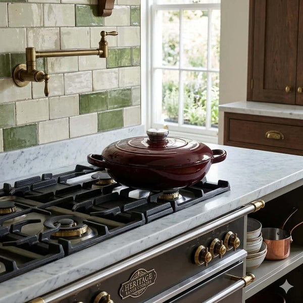 26cm cast iron casserole pot heavy duty cookware for baking stews and slow cooking available in maroon red blue and white colors