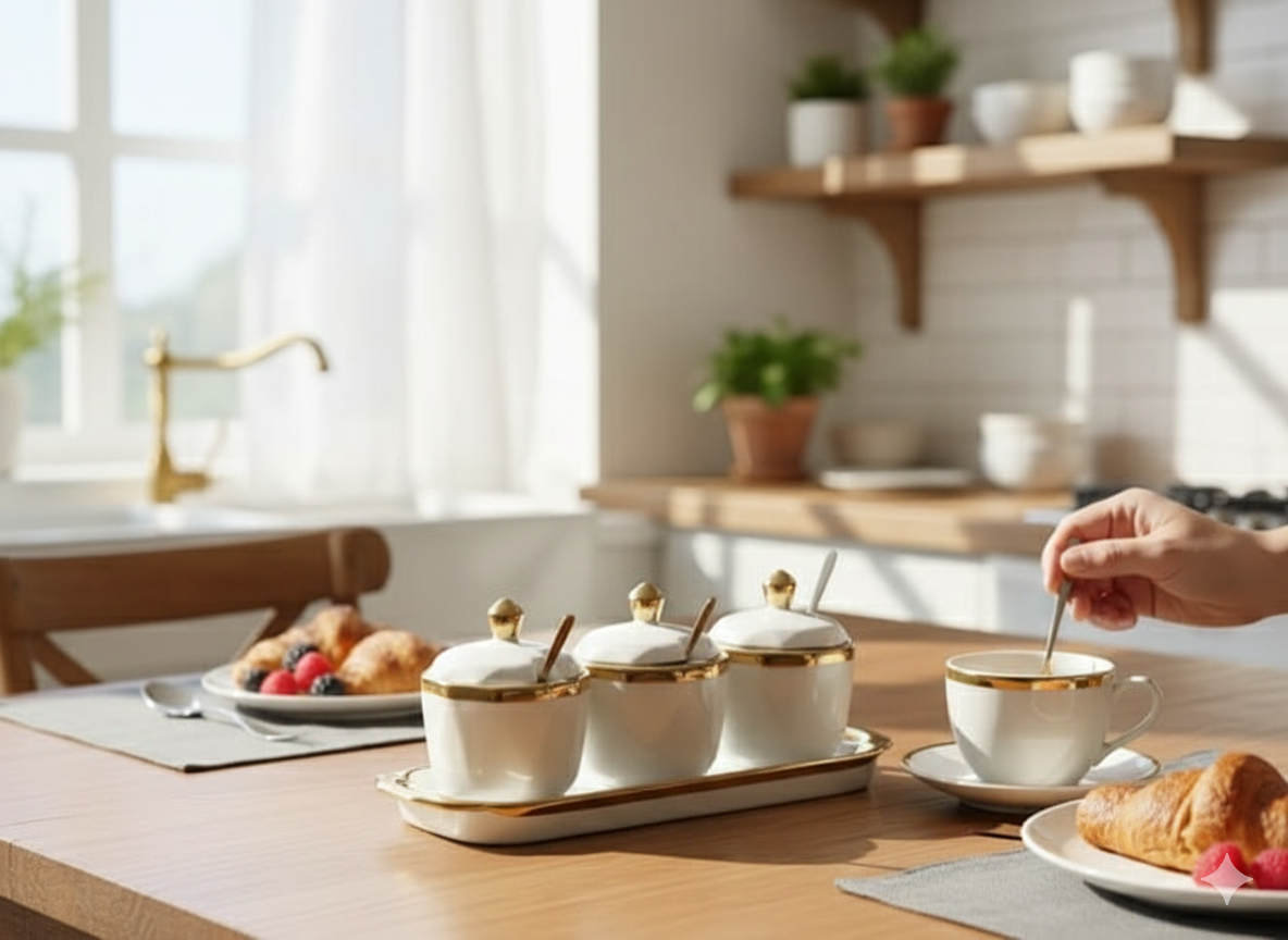 3PC Hexagonal Sugar Dish with Tray