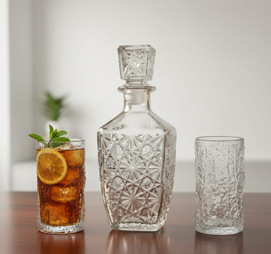 Decanter Square Big with 2 Ice Texture Glasses 850ml/350ml
