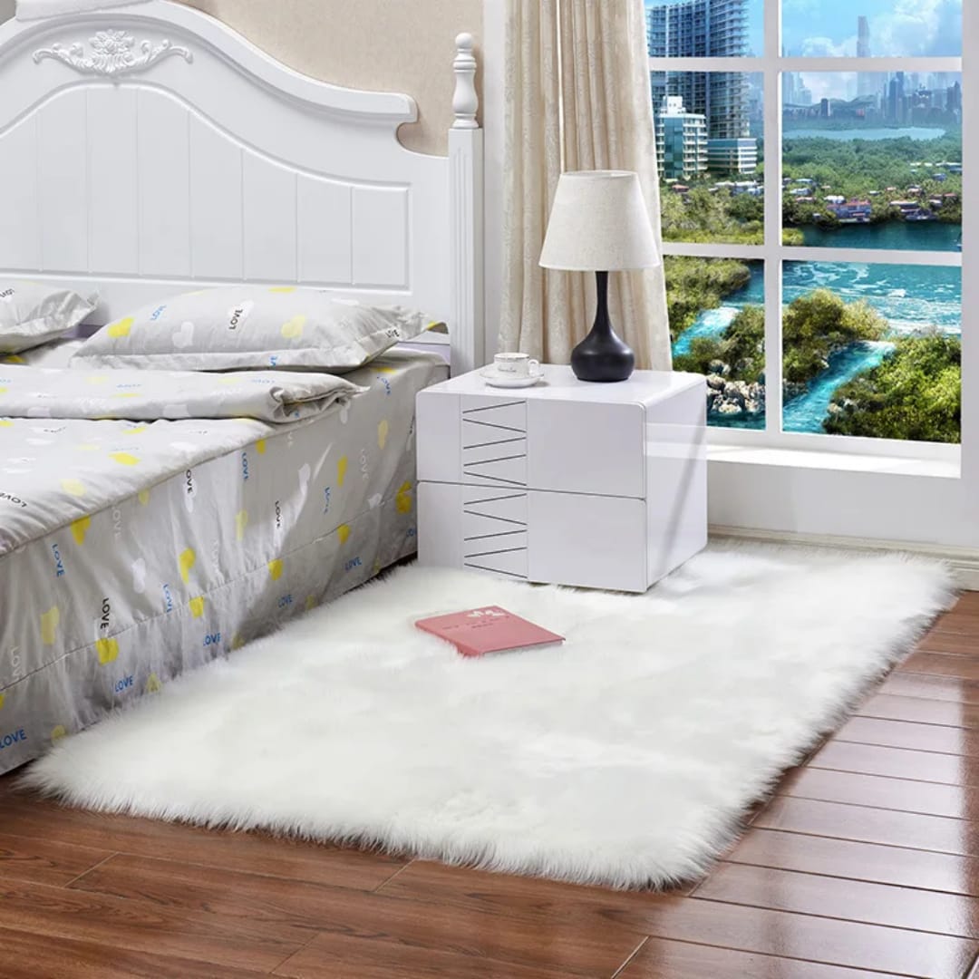 Faux fur area rug 4x6ft soft plush floor mat for bedrooms living rooms dressing areas and cosy home décor styling