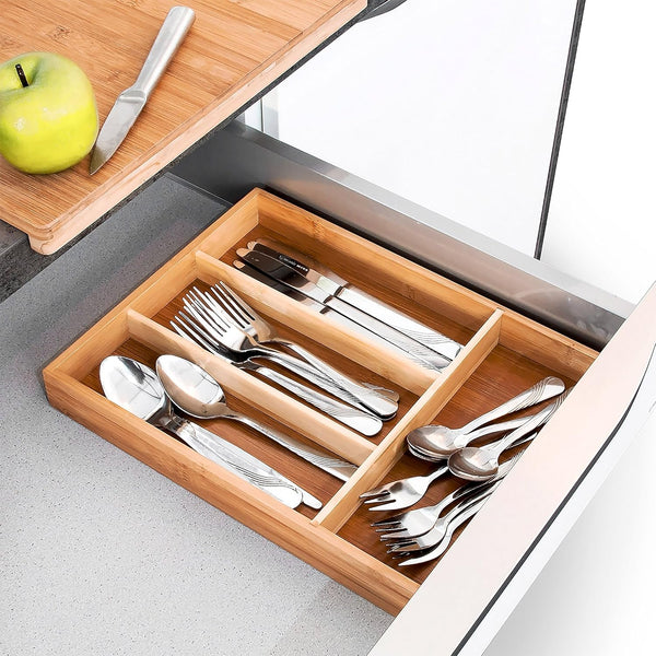 Gemelli Colllection bamboo cutlery tray 4 slots multi-purpose drawer organizer kitchen utensil storage eco-friendly bamboo tray