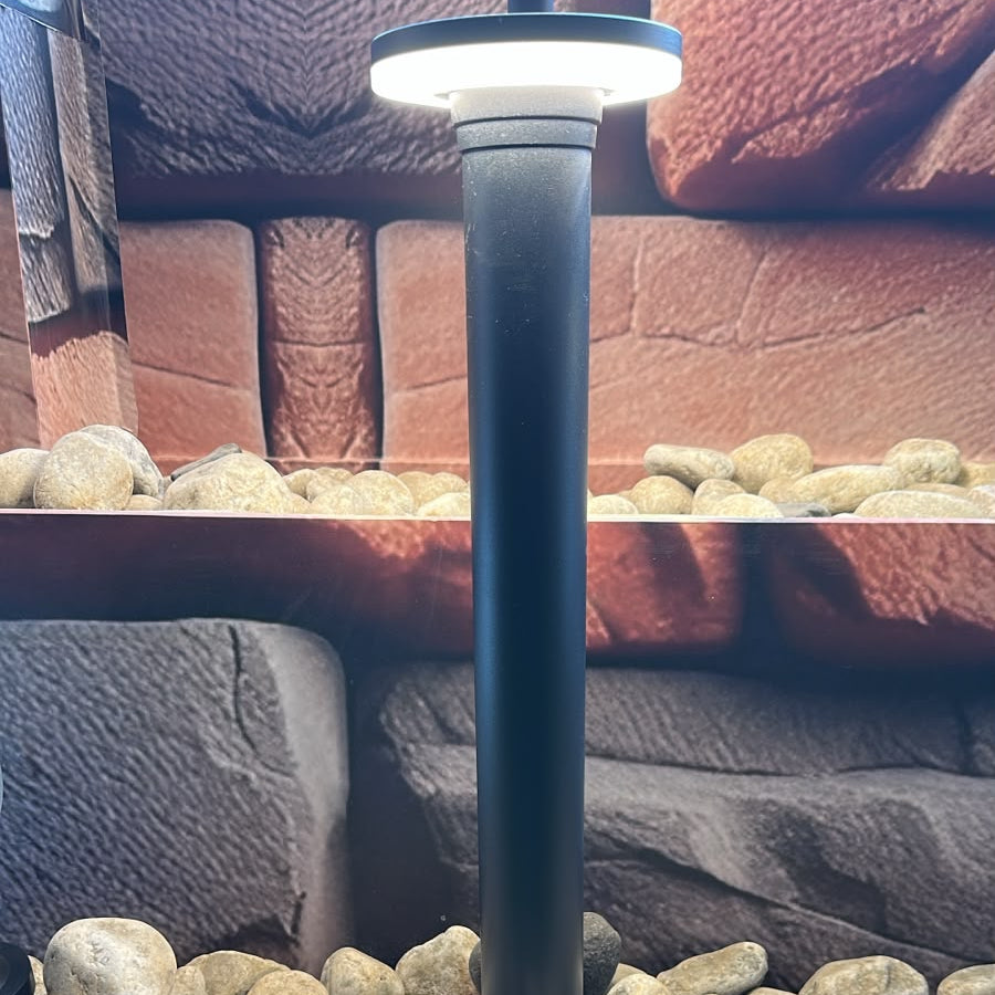 Black aluminium disc LED bollard light with warm white illumination for outdoor pathway and landscape lighting LL 22BL-61-06-BK-WW - Gemelli Collection