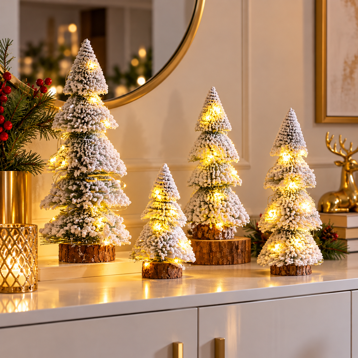Set of 2 Mini Christmas Trees with Lights 30cm