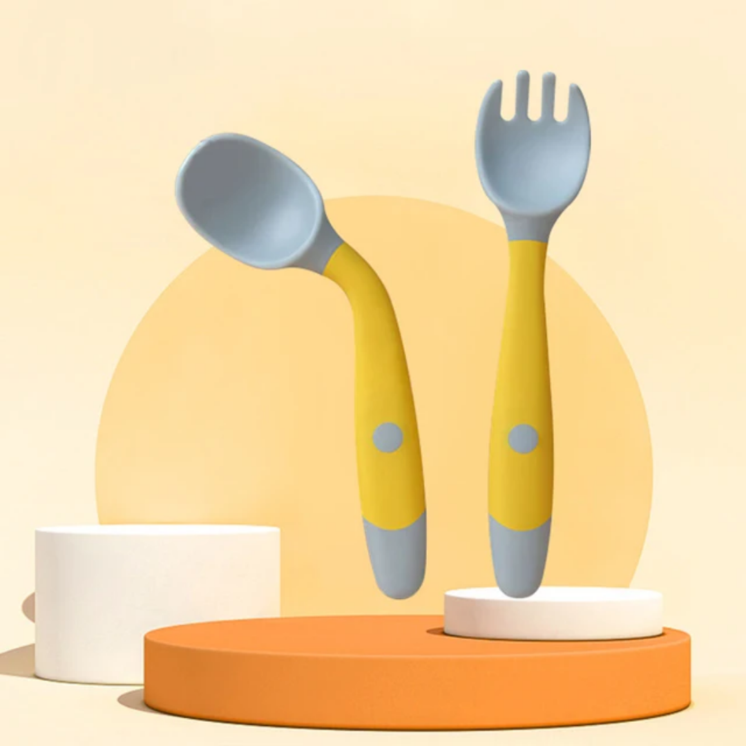 2 Pcs Baby Bendable Silicone Spoon & Fork Set