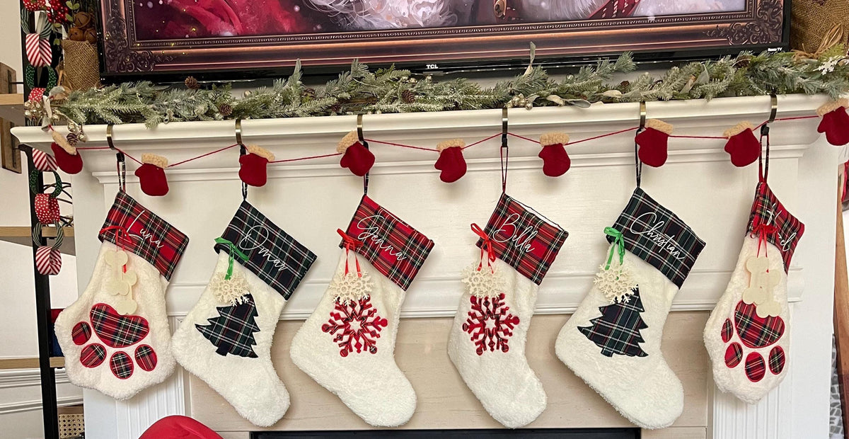 Christmas fireplace stocking socks for festive home decorations and small gifts.