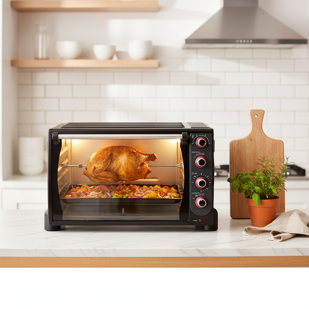 Full-Size Black 90L Oven Toaster With Convection, Rotisserie, Movable Bake Rack And Stainless Steel Heating Elements