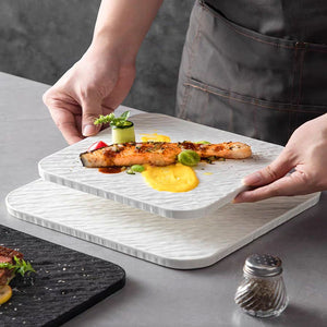 Rock Matte Square Dinner Plate with Stone Texture Pattern – Black and White Serving Plate for Modern Dining, Restaurants, and Home Table Settings