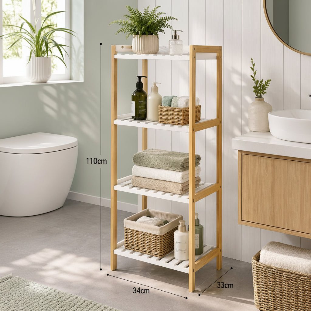 4-Tier Bamboo Bathroom Storage Rack
