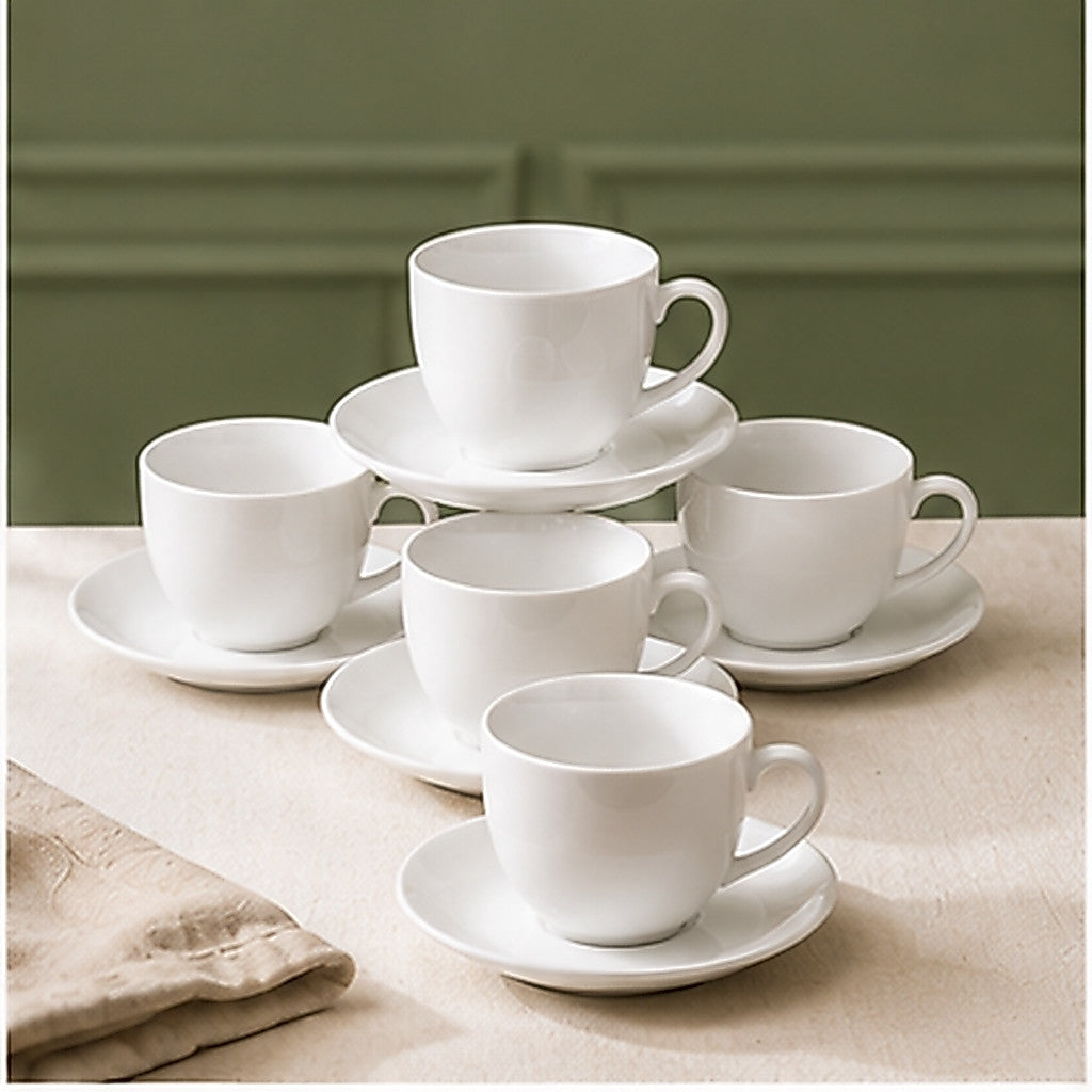 White Fine Porcelain 6 Cappuccino Cup and 6 Saucer Set