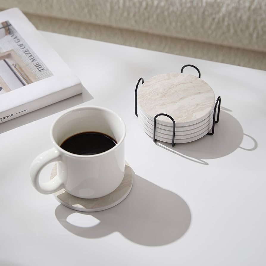 6-Piece Marble Style Ceramic Coaster Set