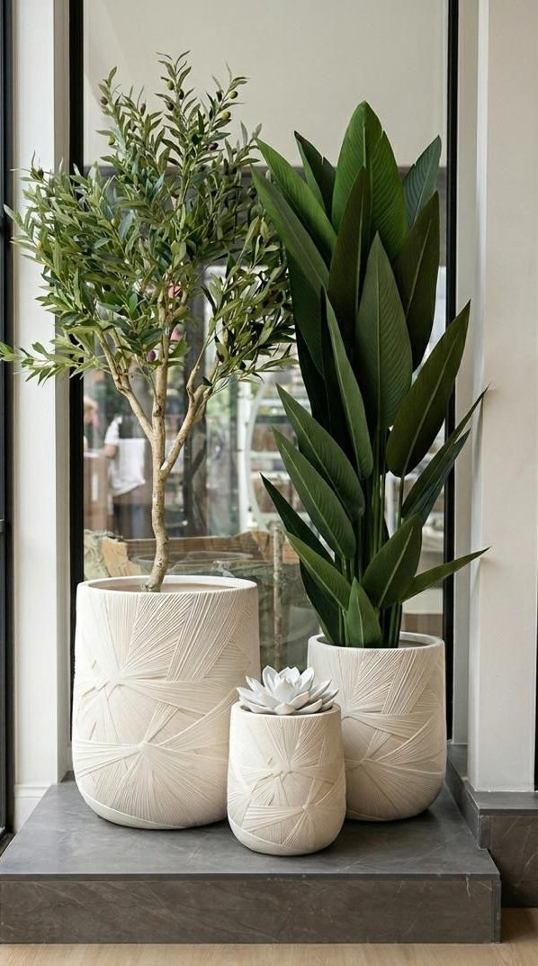 Gemelli Colllection elegant 3-piece ceramic vase set modern décor 28×28×33 cm 36×36×45 cm 48×48×58 cm