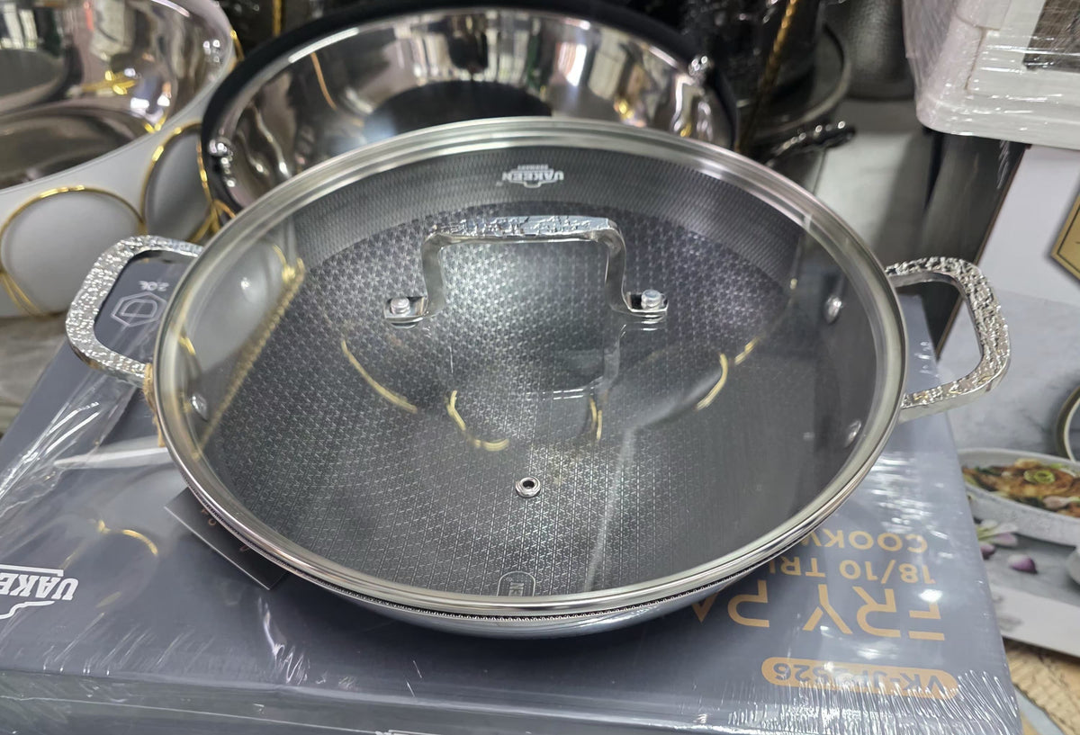 4.5L Stainless Steel Wok Pan with Honeycomb Coating and Lid 30cm