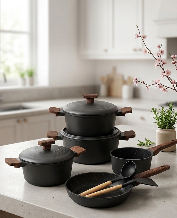 15-Piece Non-Stick Aluminum Pot & Pan Cookware Set with Lids and Silicone Kitchenware, Durable and Versatile Kitchen Cooking Set, Easy-Clean Non-Stick Surface