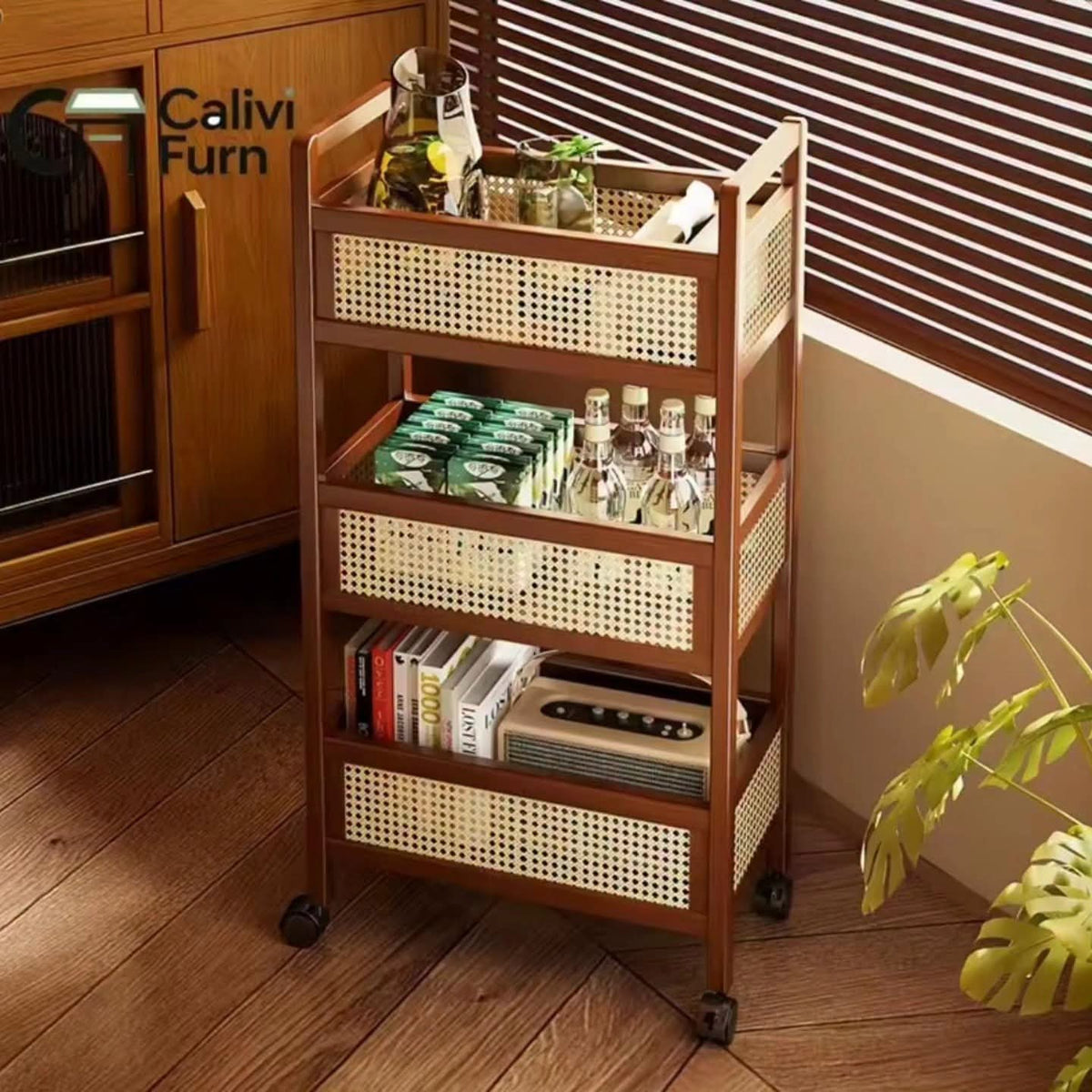 3 Tier Bamboo Slim Organiser Trolley