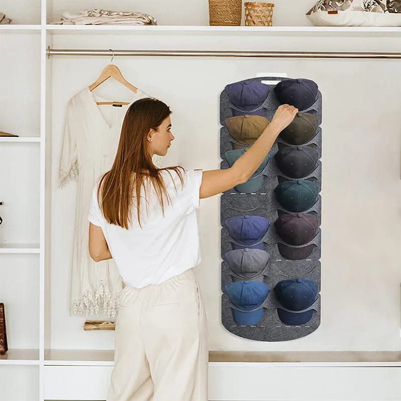Hanging Hat Organizer – Baseball Cap Felt Storage Rack for Closet and Door Space Saving Wall Mounted Hat Holder