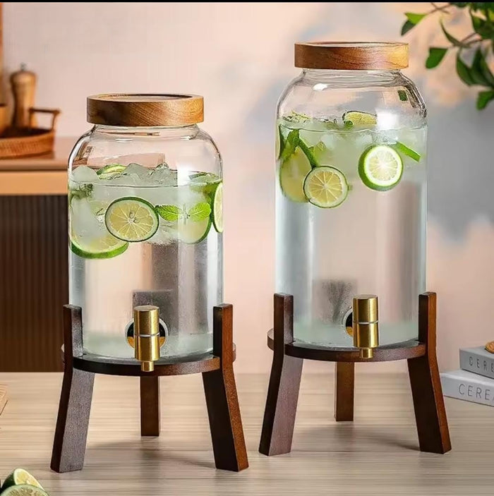 Glass juice beverage dispenser with bamboo stand 5L 8L for juice water and beverages -Brand(Gemelli Collection)