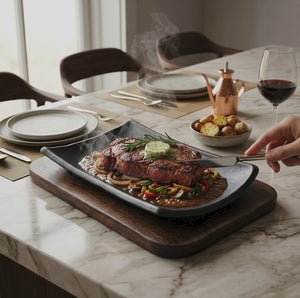 Black Stoneware Rectangular Sizzling Platter