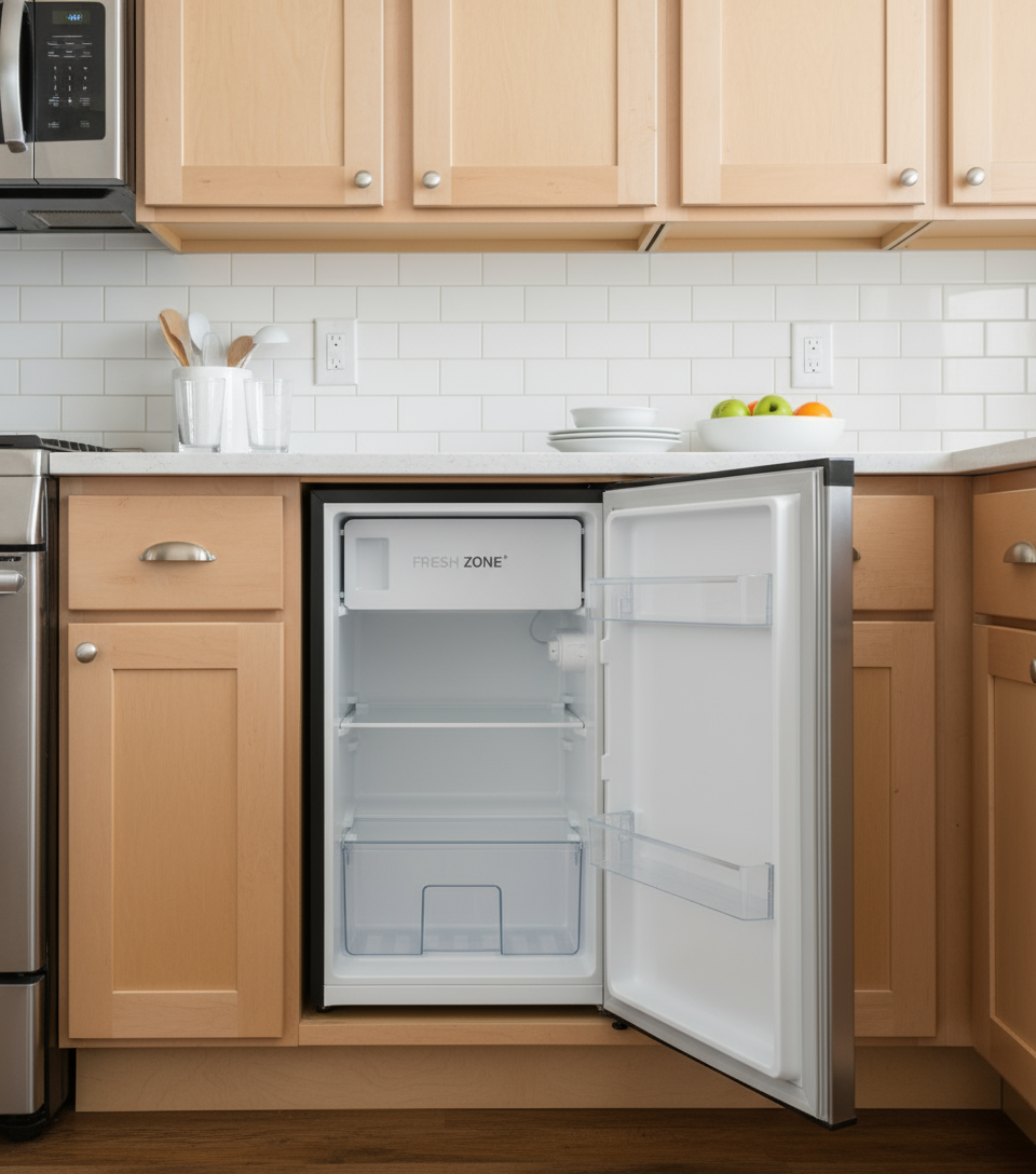 Inox 90l single door fridge with adjustable thermostat and lockable door