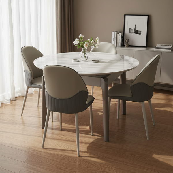 4 Seater Dining Set with Round Glass Top Table
