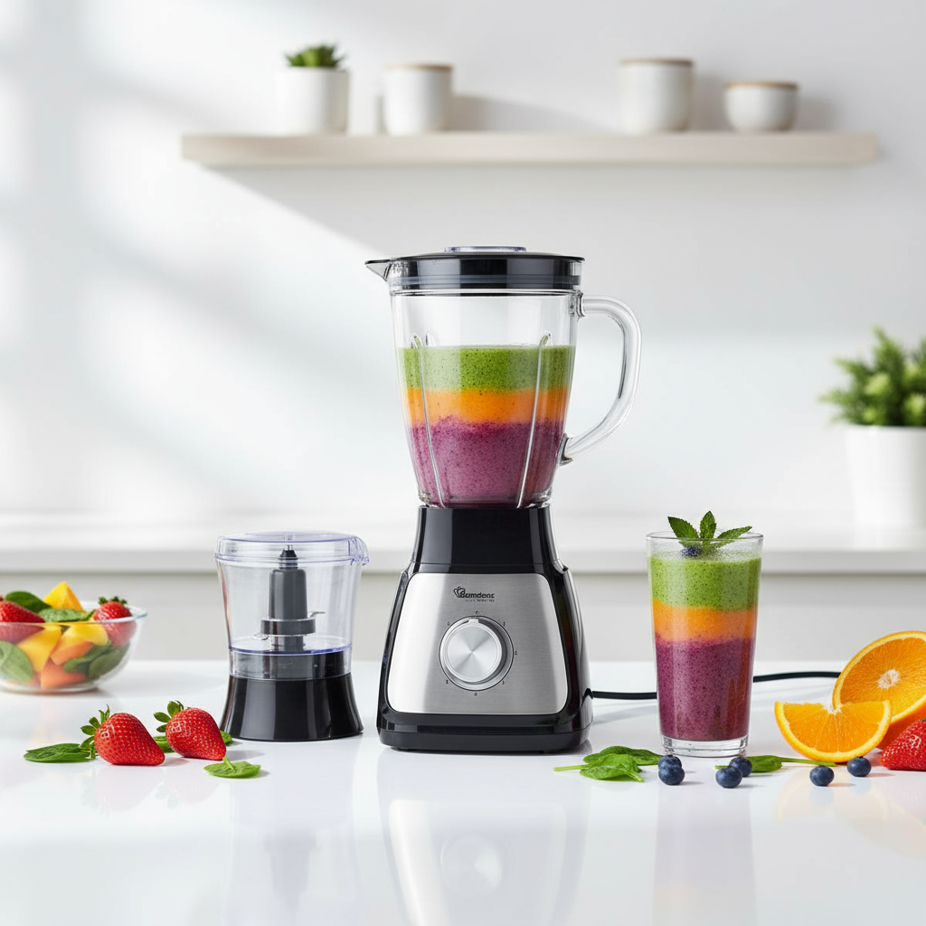 1.5L Blender Mill And Chopper With 5-Speed Control, Stainless Steel Blades And Detachable Glass Jug