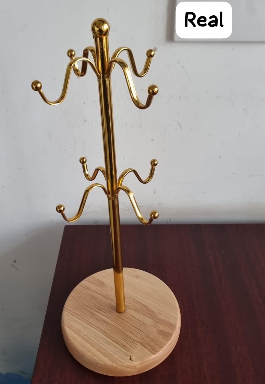 8-Slot Golden Cup Stand on Bamboo Base