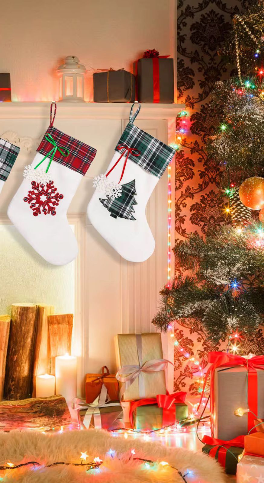 2pcs Christmas Fireplace Socks