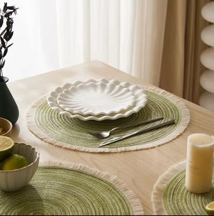 Gemelli Collections Woven Round Braided Table Placemat non slip heat resistant dining table mat available in Green and Dark Grey