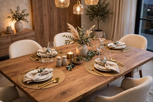 6-piece set of metallic bronze effect round table mats measuring 38cm, designed to protect dining tables while adding a decorative touch.
