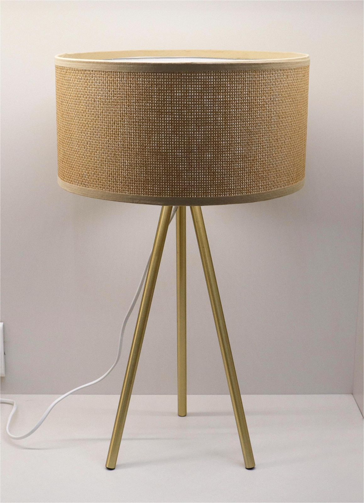 Gemelli Colllection rattan tripod table lamp woven shade gold tripod stand ambient lighting bedside console décor