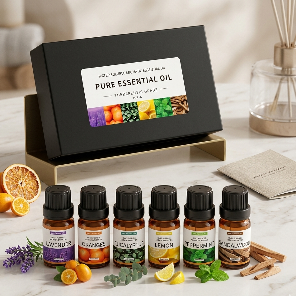 Gemelli Colllection 6-piece set 100% pure natural aromatherapy essential oils 10ml lavender orange peppermint lemon sandalwood eucalyptus gift set