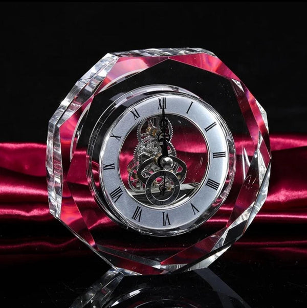 Desk Clock, Antique Roman Crystal Glass