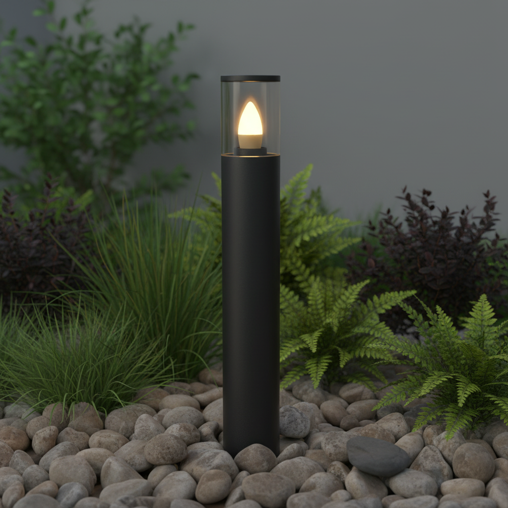 Black Aluminium Garden Bollard Light with Smoked Glass LL 22BL-13-06-BK