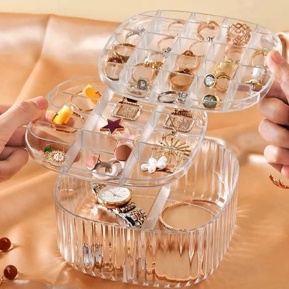 3 Layer Acrylic Jewellery Storage Box – Clear and Grey Organizer for Rings Necklaces Watches and Bracelets