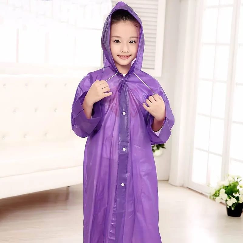 Children Raincoat Hooded EVA Waterproof Rainwear for Kids 4 to 12 Years in White, Purple, Pink, Blue