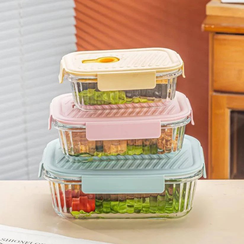 3pc Borosilicate Ribbed Food Container