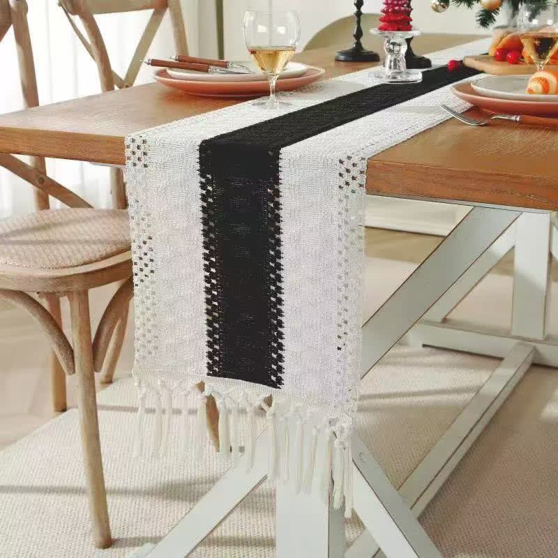 Nordic table runner measuring 30x250cm available in brown and black for dining table decoration and home styling.