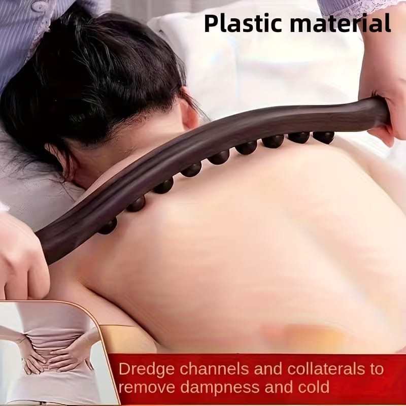 18-node single-row bead rolling massage stick made from plastic for manual whole-body massage, back, abdominal, arm, leg, and shoulder massage