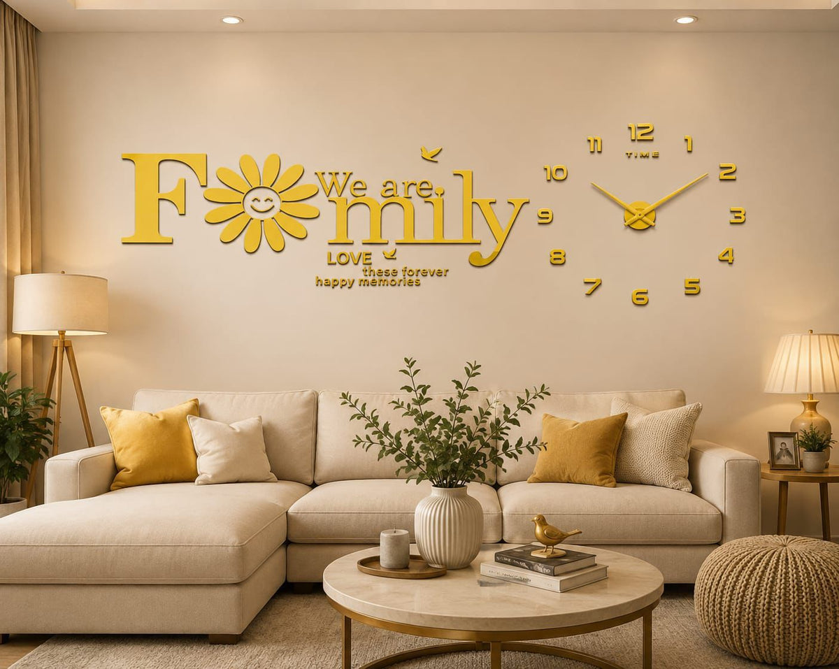 Gold numeral acrylic DIY wall clock with an adjustable 80–100cm diameter for home and office wall decoration.