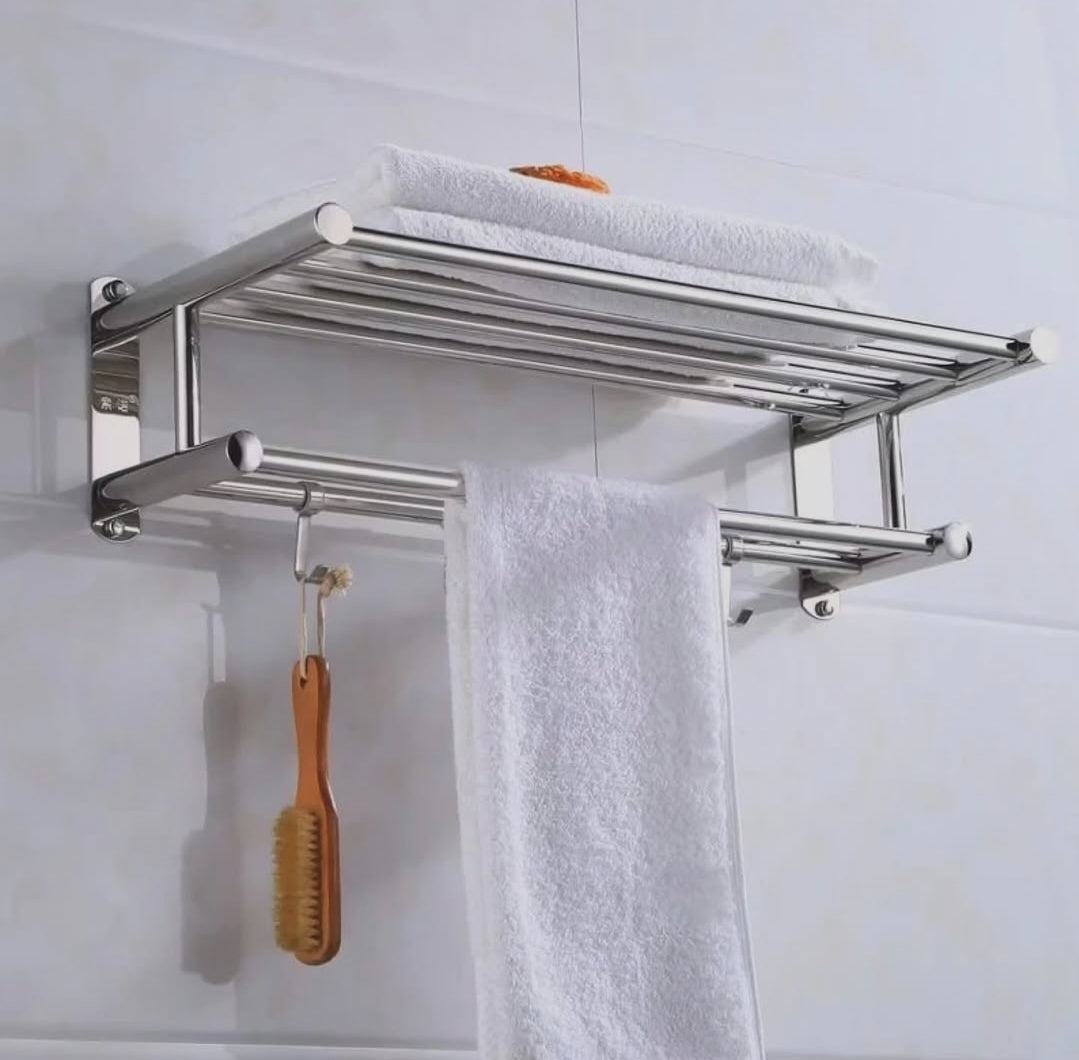 60 cm Stainless Steel Wall Mounted Towel Rack with Hooks, Silver - available in Nairobi, Kenya