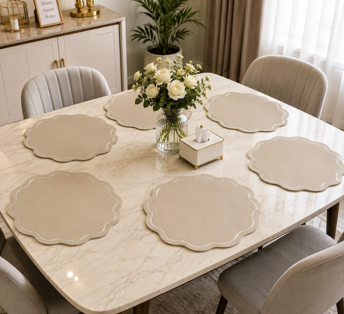 6Pc Round Faux Leather PVC Dining Table Mats 38cm