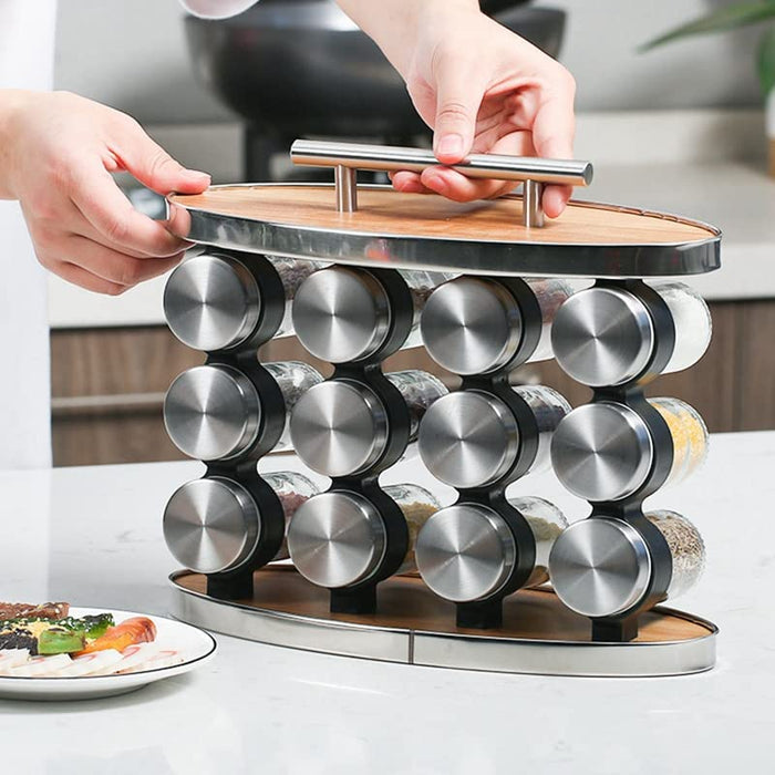 12-piece set Oval Spice Jars with Stainless Steel Lids and Rack- available in Nairobi, Kenya