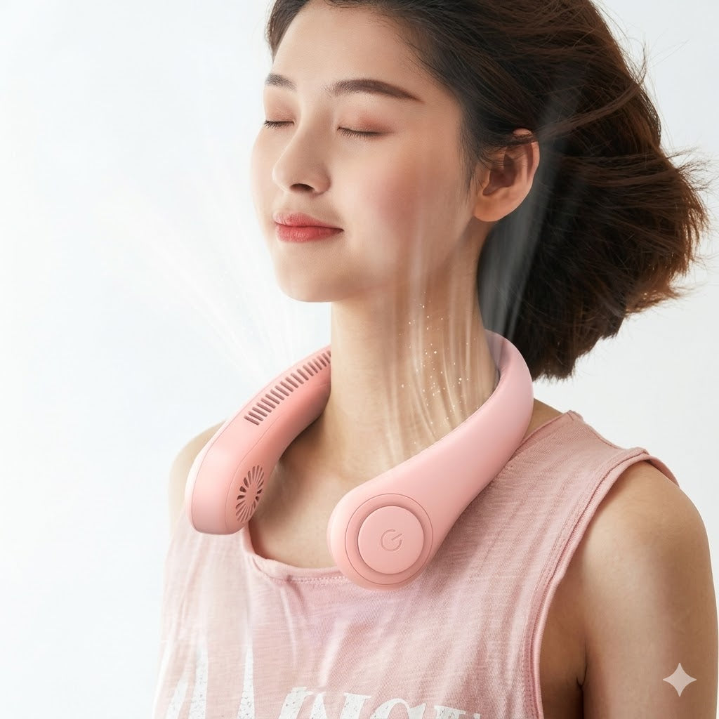 Portable Rechargeable Neck Fan – USB Hanging Cooling Fan with 3 Speeds Made of Durable ABS