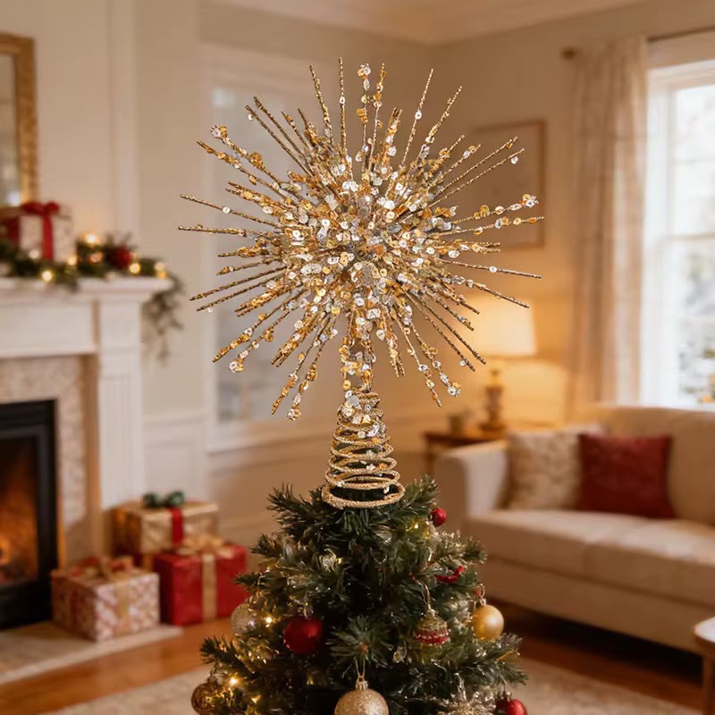 LED Gold Christmas Star Tree Topper with Lights