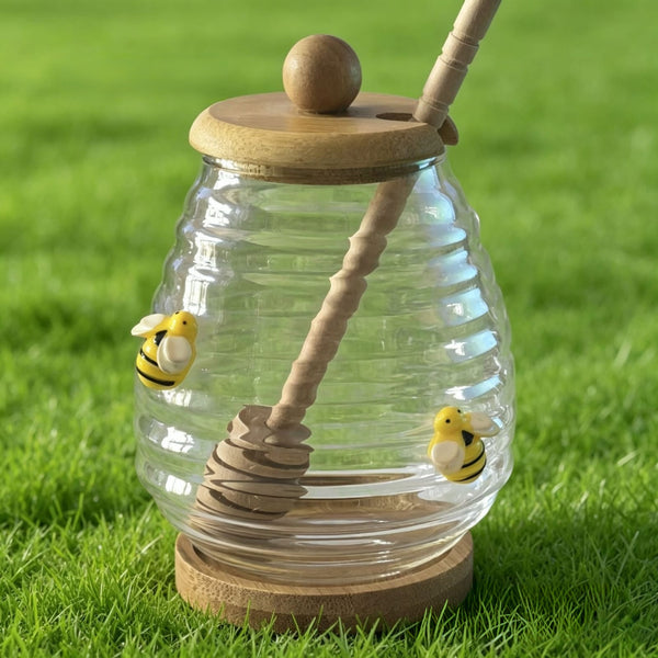 Honey Canister with Bamboo Lid & Stirring Rod