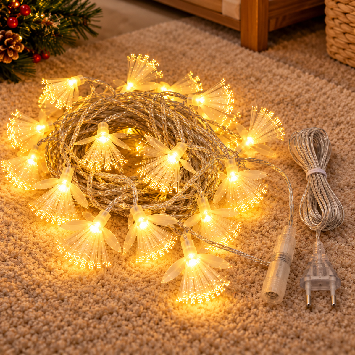 10M LED Fibre Optic Dandelion Fairy Lights with Connector