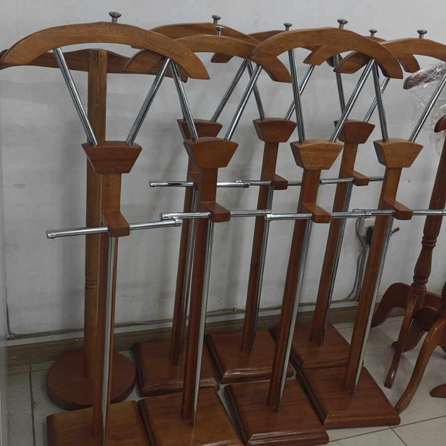 Wooden Valet Stand with Chrome Pants Bar