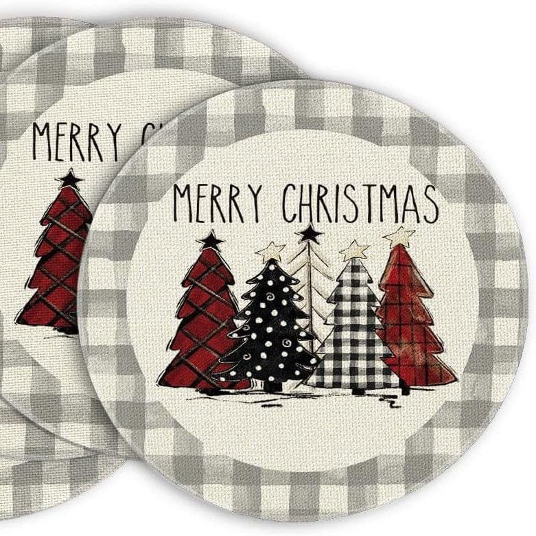 6-Piece Plaid Christmas Round Placemats, 34cm Spun Polyester