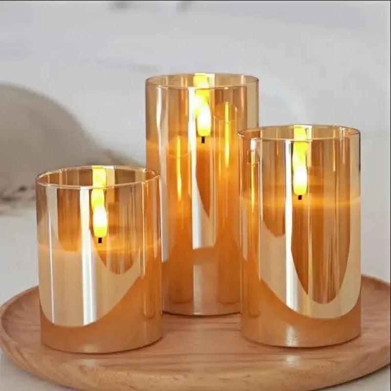 3D bullet head flame LED remote-controlled candle lamp with realistic warm white flame effect paraffin wax glass candle light for home décor dining tables and ambient lighting.
