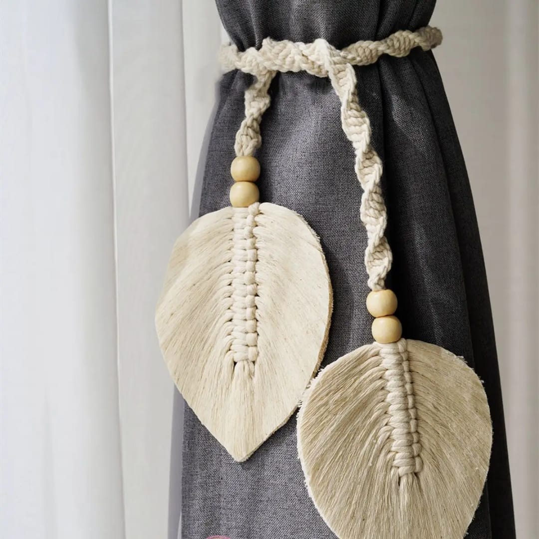 Bohemian Leaf Lace Curtains with Straps